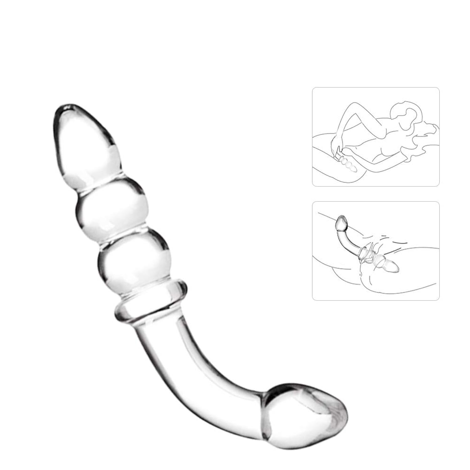 Glass Bent Anal Beads, Double-Ended Butt Plug for G-Spot Stimulation (Clear)