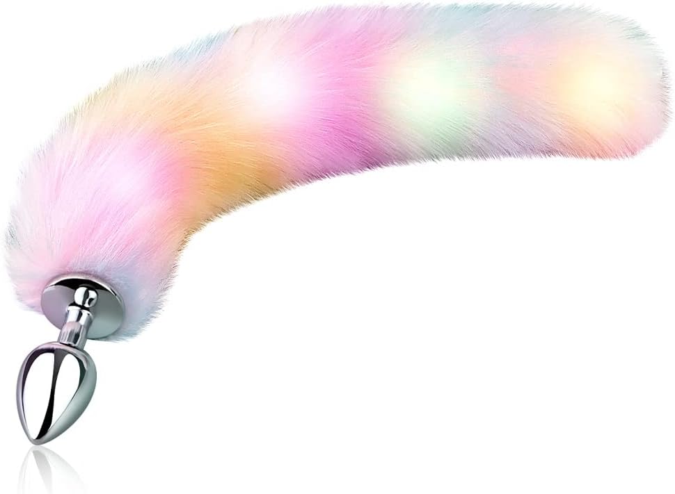 Fox Tail Anal Plug - Glowing, Furry Pink Faux Fox Tail, Alloy, Role-Playing, Libido Stimulation, Couples Lover (M)
