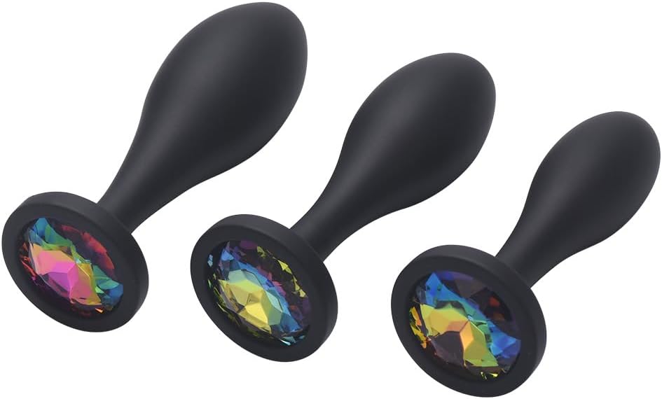 Anal Plug Training Kit - 3 Jeweled Anal Toys, Multicolour, for Women, Men, Couples