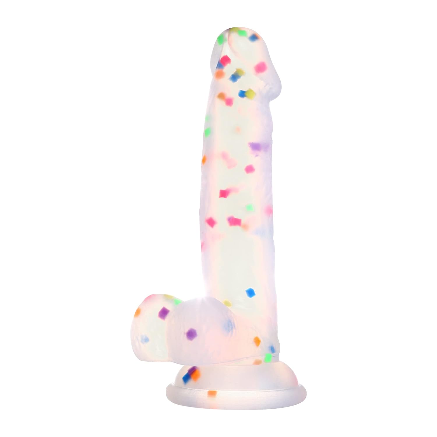 6.5 Inch Confetti Clear Silicone Dildo With Flared Suction Cup Base