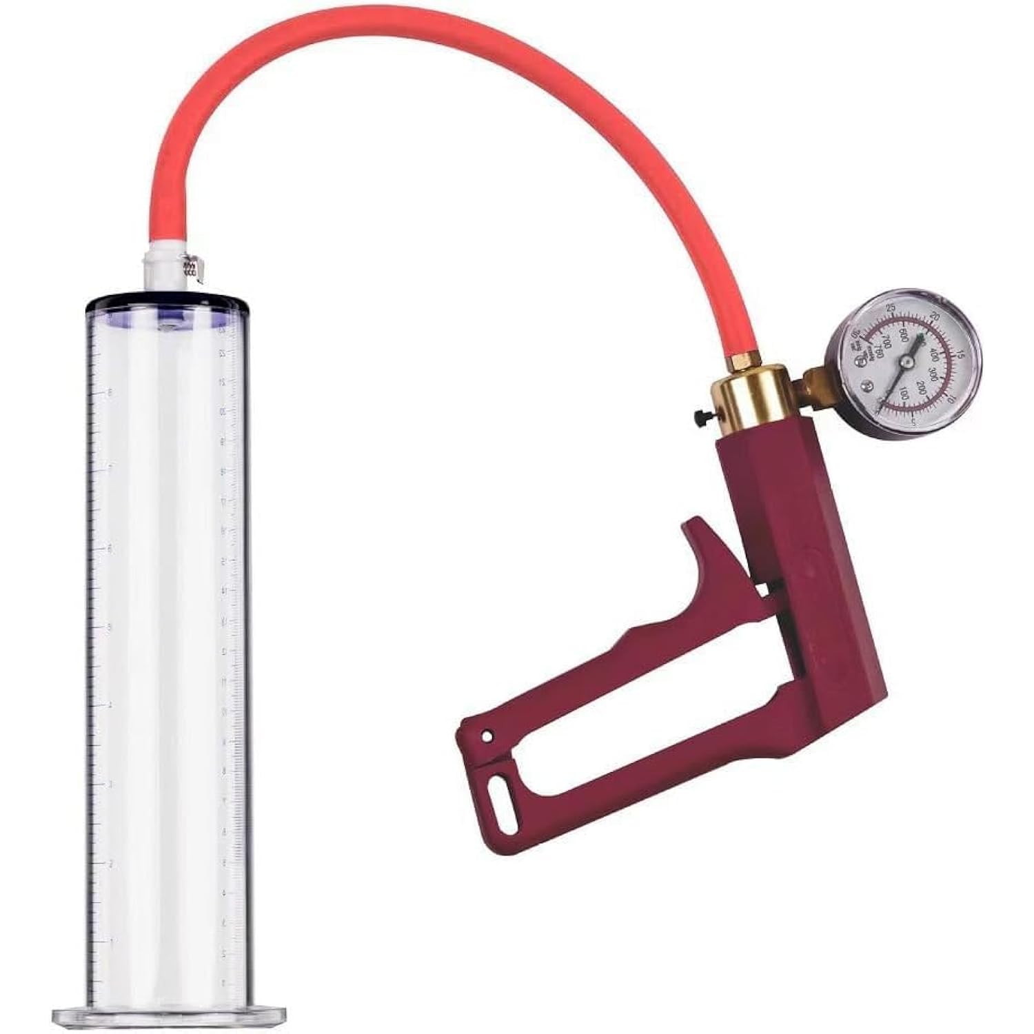 12"" X 1.75""Penis Pump With Vacuum Gauge Red Handle, Vacuum Penis