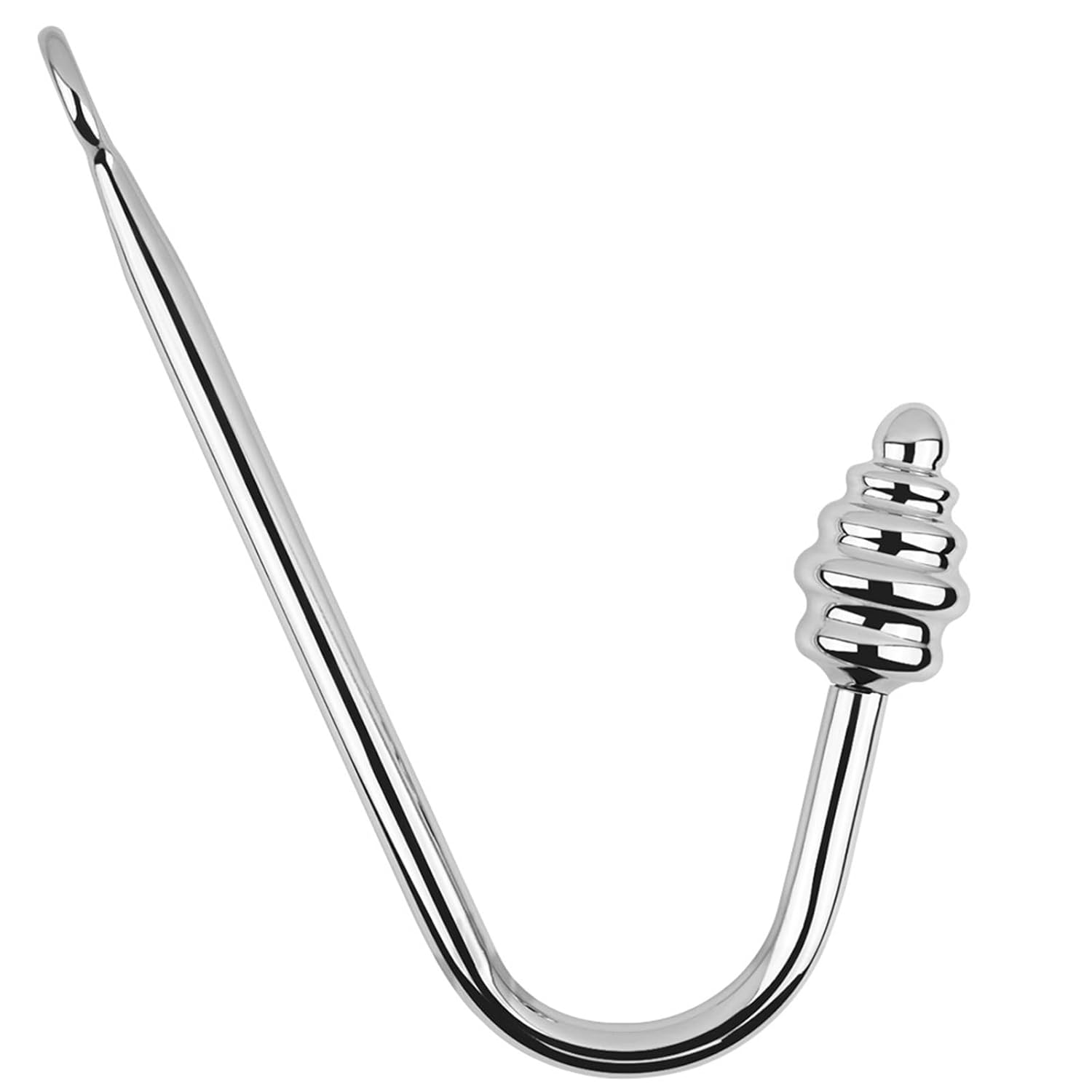 Stainless Steel Anal Hook Toy with Tapered Thread and Long Handle Plug