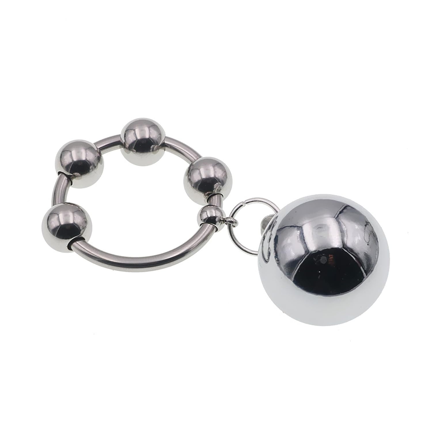 Stainless Steel Metal Weighted Pendant Penis Ring With 4 Beads, Metal