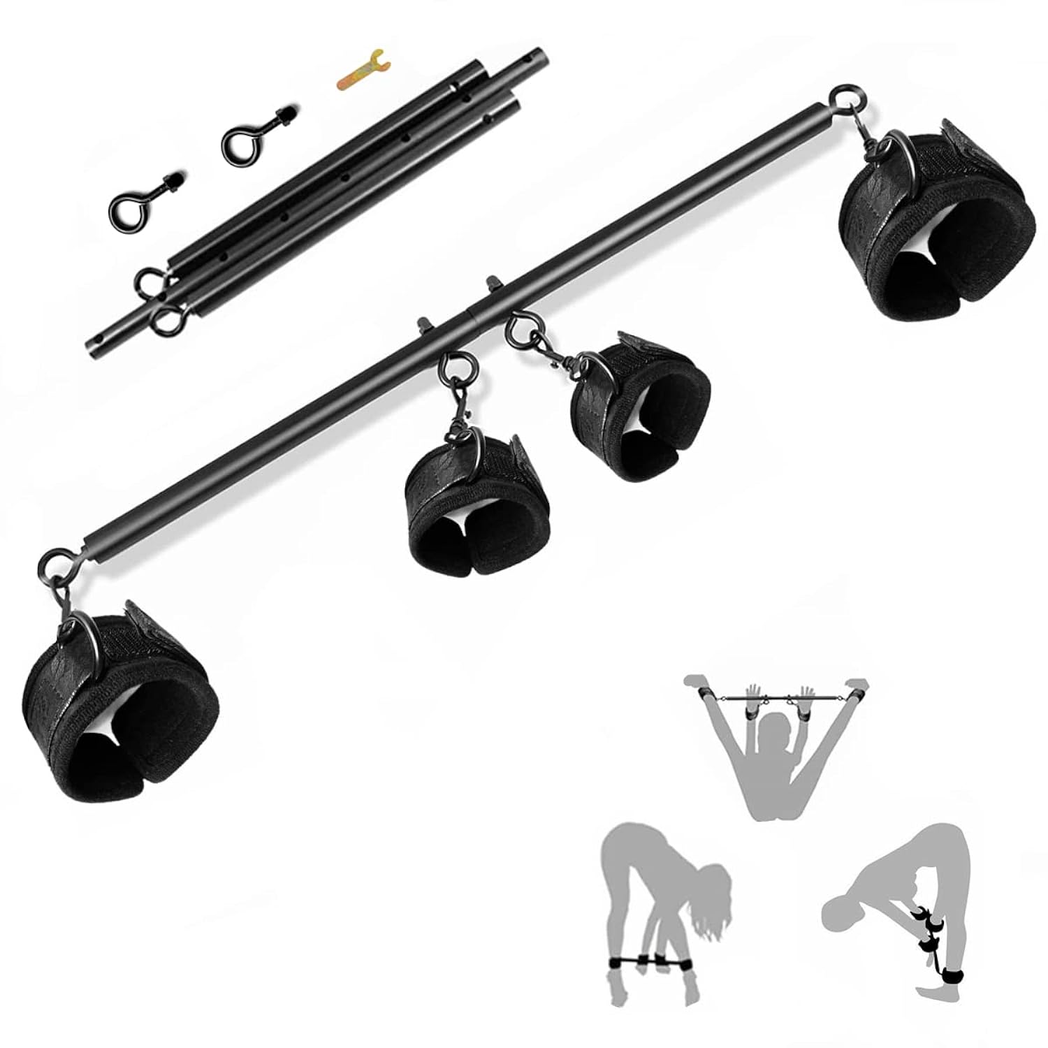 Adjustable Spreader Bar with Handcuffs & Ankle Cuffs, 22-36 Inch
