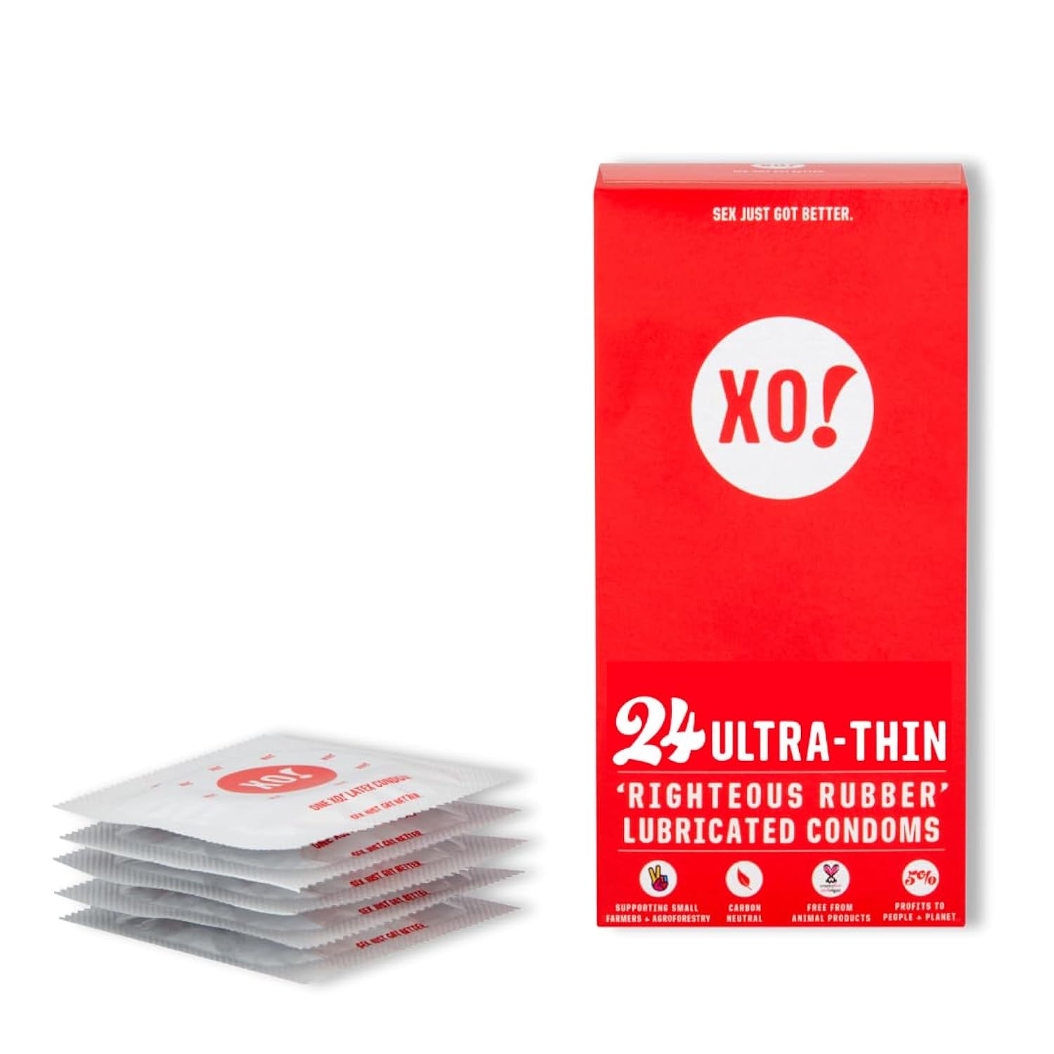 Ultra-Thin Righteous Rubber Condoms, PETA-Certified Vegan, Fair-Trade Latex, 24 Count Pack