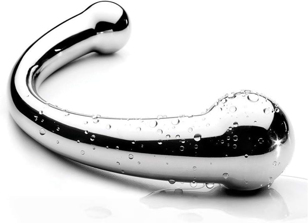 Curved Metal G-Spot Massage Dildo - Dual Ended Wand for Couples
