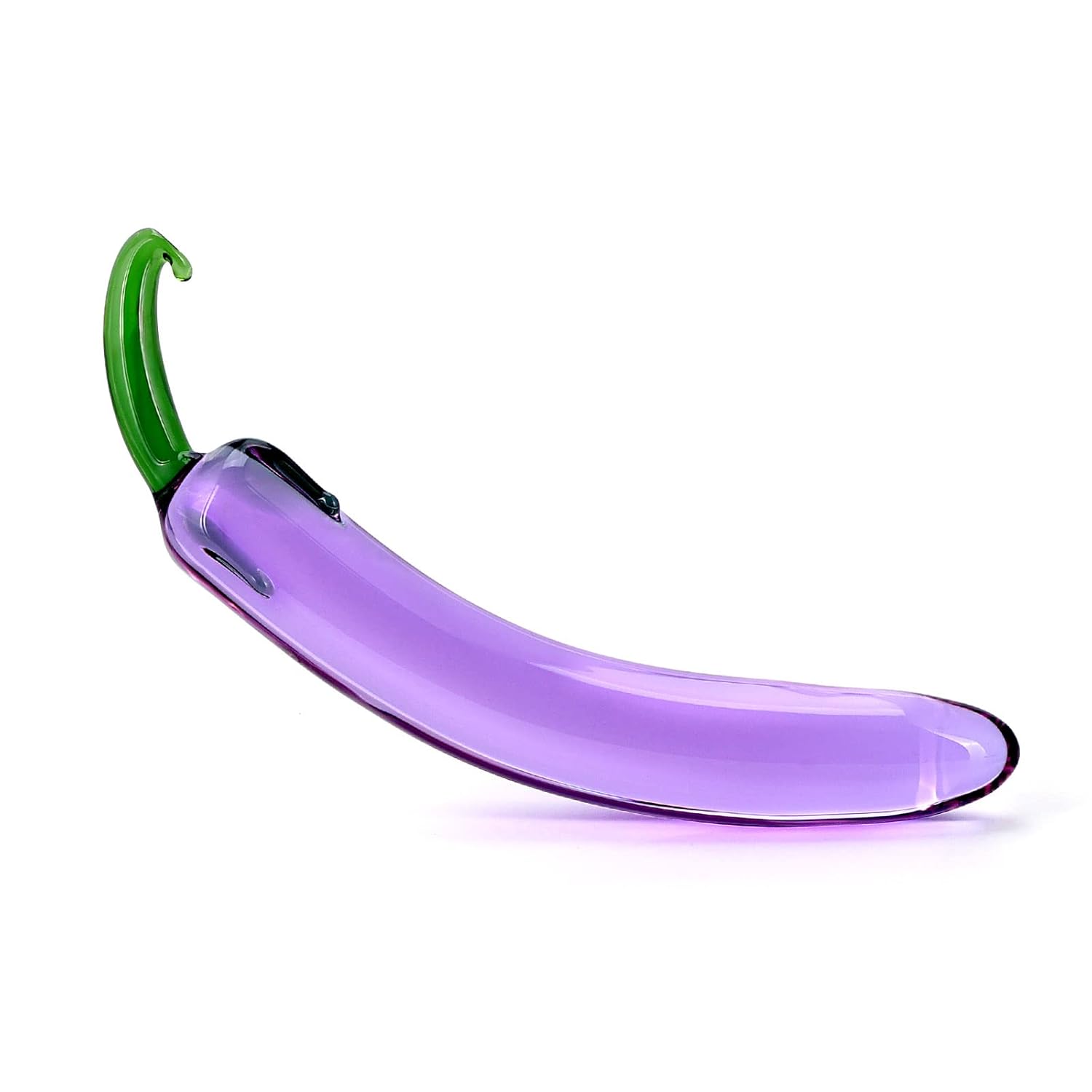 Glass Bent Pleasure Wand - Double-Ended, G-Spot Butt Plug, 7.68" Purple Eggplant
