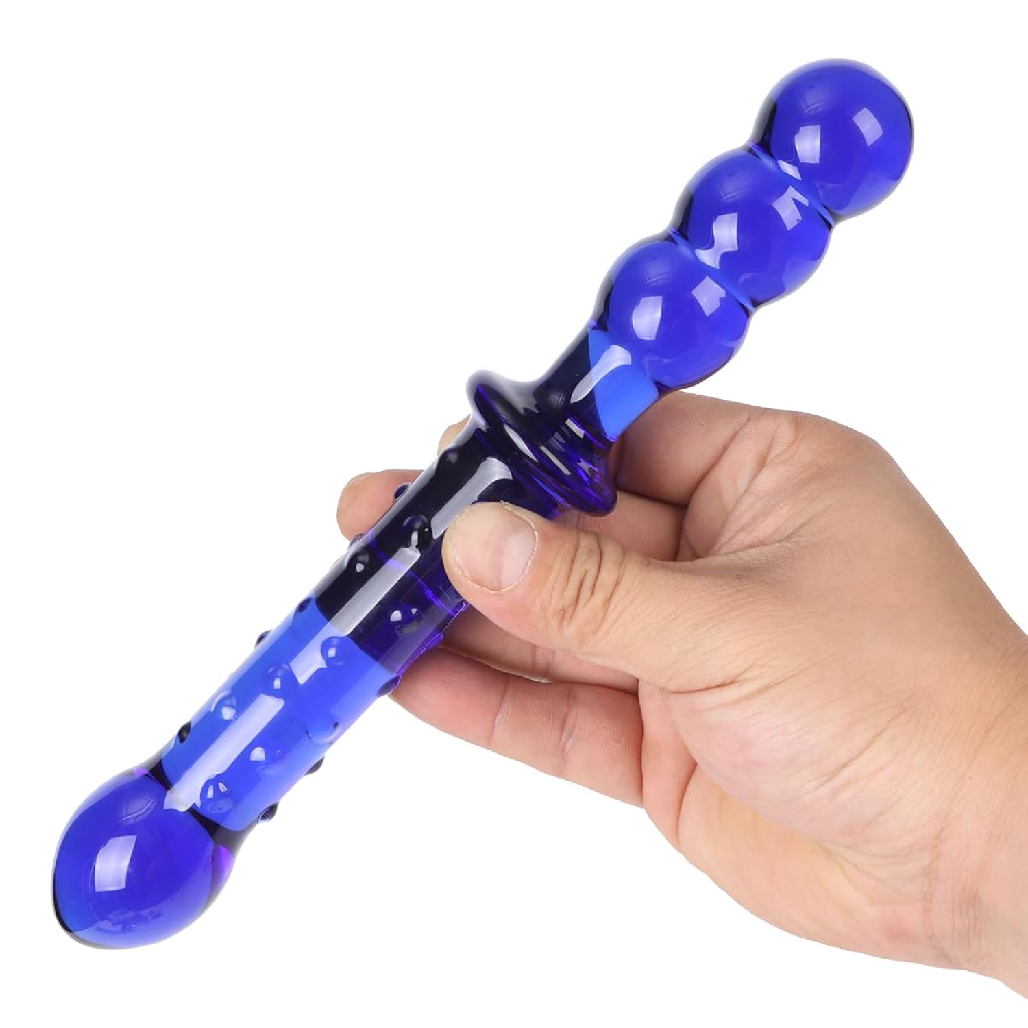 8.9" Blue Double Ended Glass Dildo Crystal Penis G-Spot Stimulator