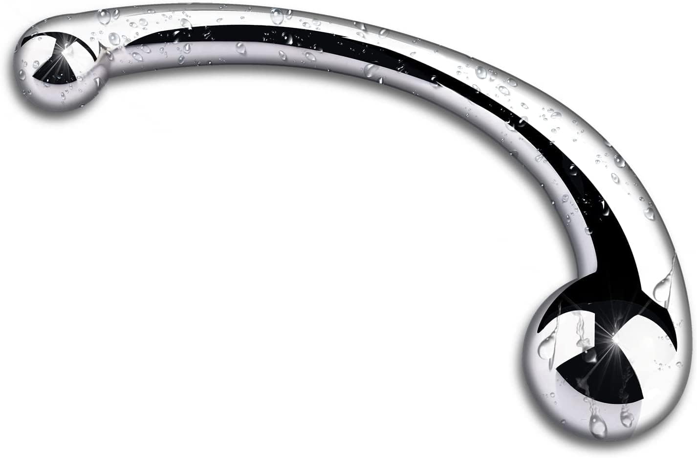 Double-Ended Metal Dildo - Curved, G-Spot & Anal Beads, Large, for Couples