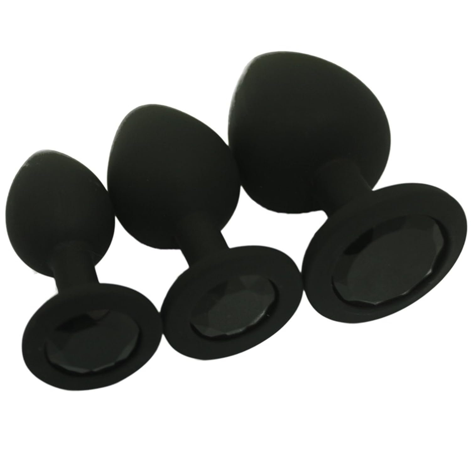 3-Piece Black Silicone Jeweled Anal Plug Trainer Set