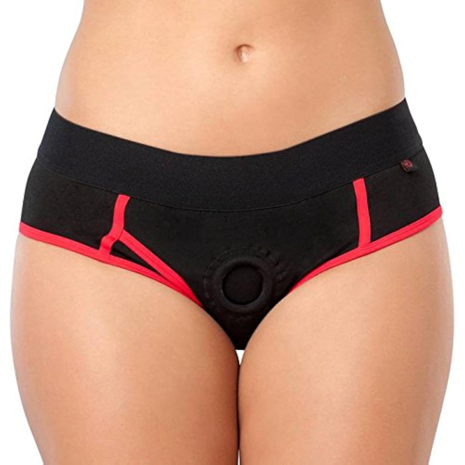 Black Unisex Strap-On Harness Briefs with O-Ring, M/L, Soft & Stretchy