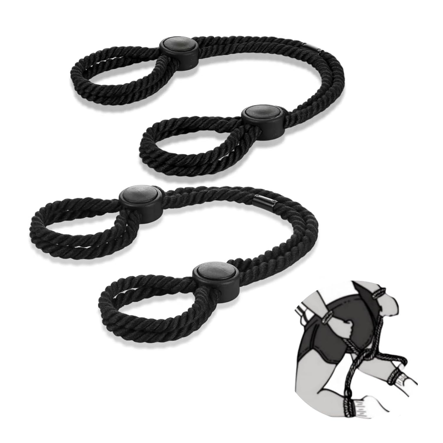 Rope Handcuffs Bracelets - 2 Pcs, Adjustable, Cotton Ropes, Black