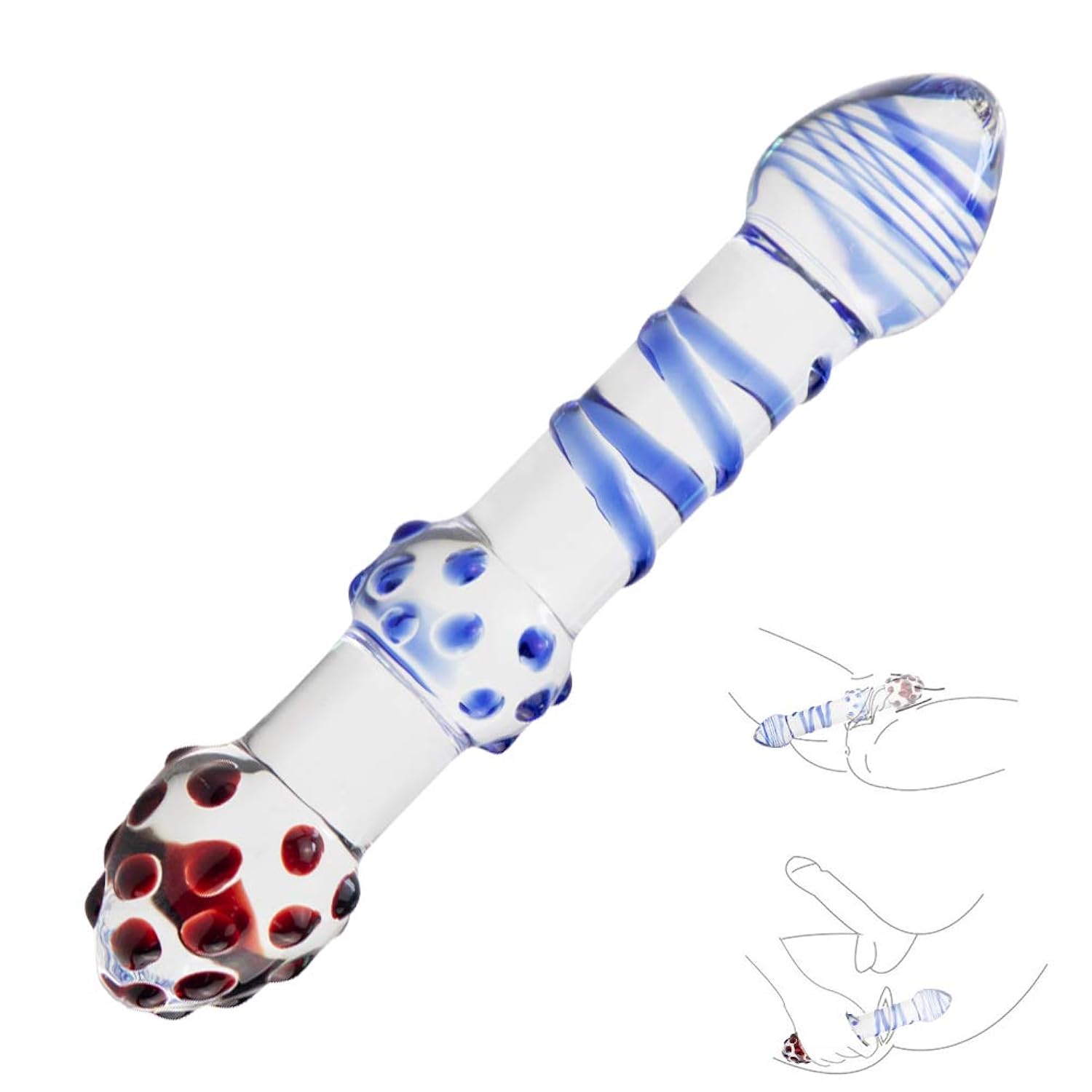 Glass Double-Ended Dildo, Crystal Pleasure Wand Anal Butt Plug
