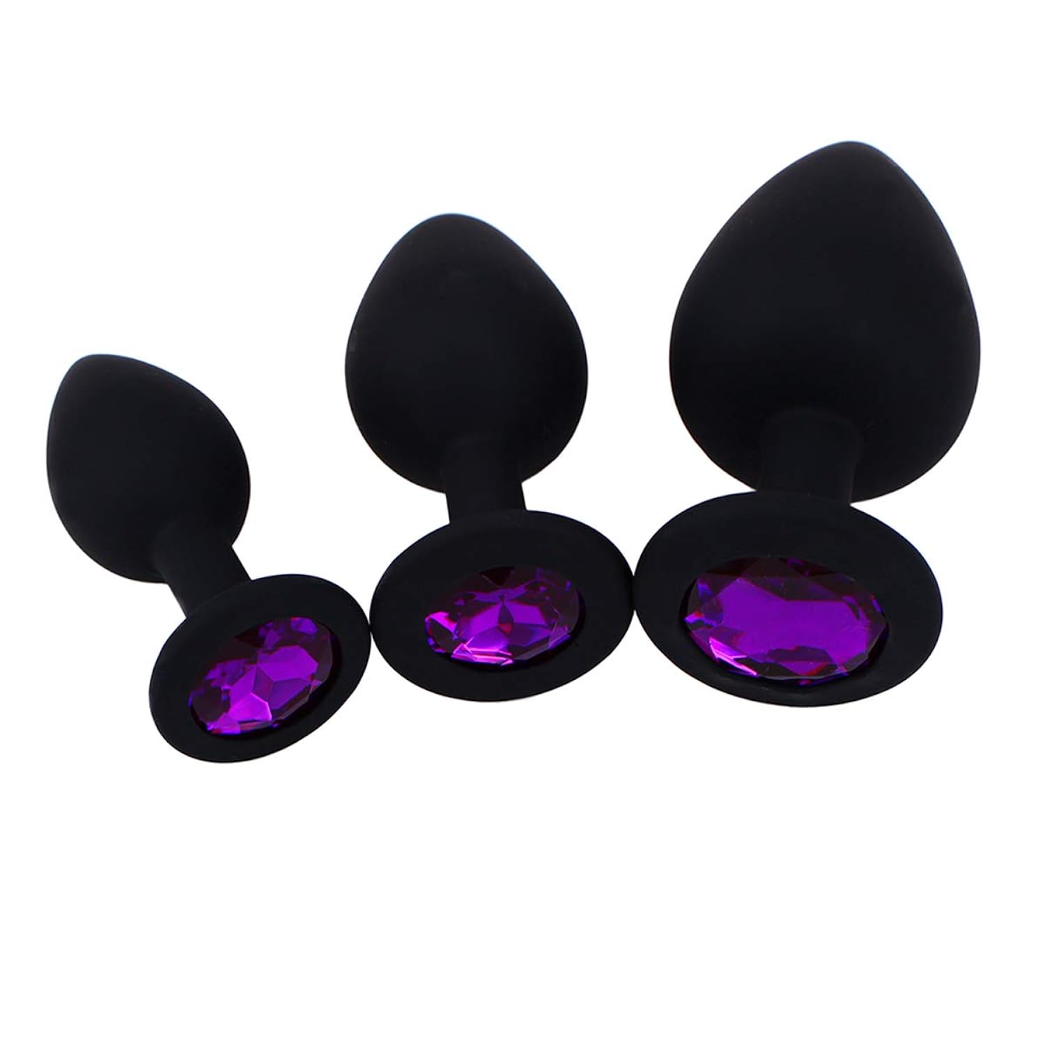Anal Sex Trainer, 3pcs Silicone Jeweled Butt Plugs, Black