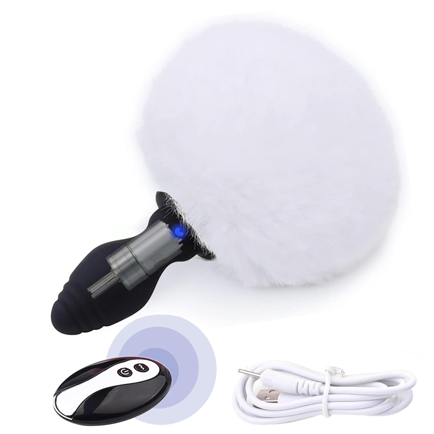 Bunny Tail Butt Plug Vibrator with Furry Tail and Remote Control