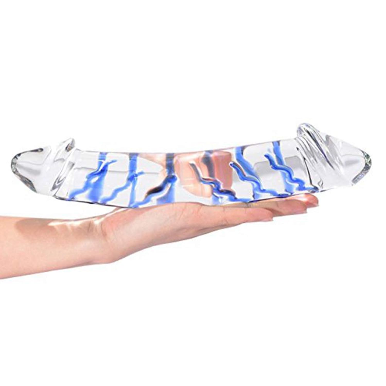 Blue Swirl Double-Ended Glass Dildo, 11-Inch Crystal Masturbator