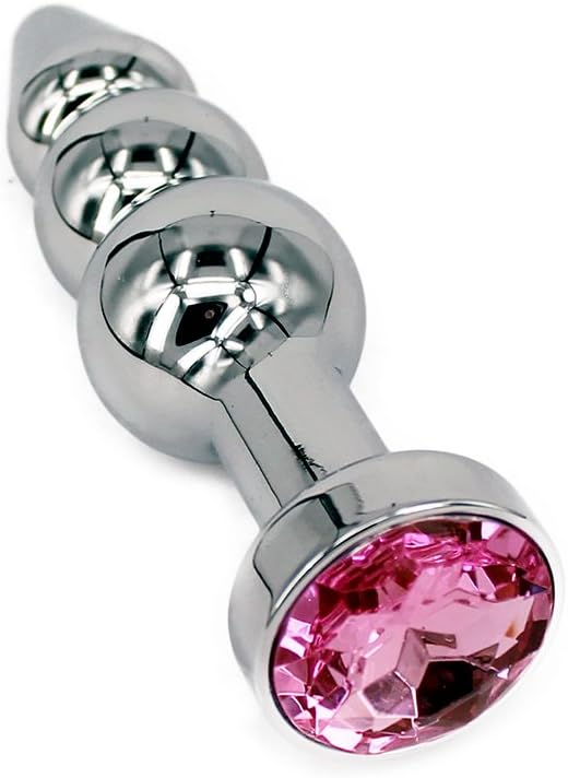 Metal Anal Trainer Butt Plug for Beginners, 3 Beads Anal Sex Toy, Pink