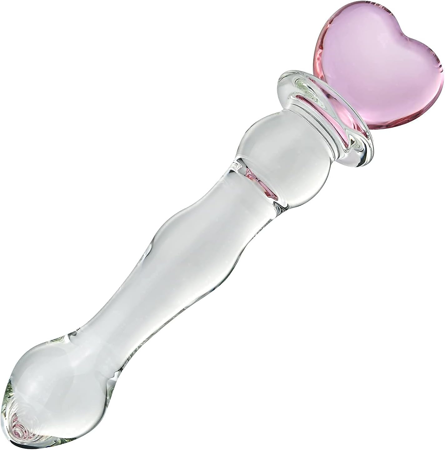 Glass Heart-Shaped Anal Pleasure Wand, Crystal Massager