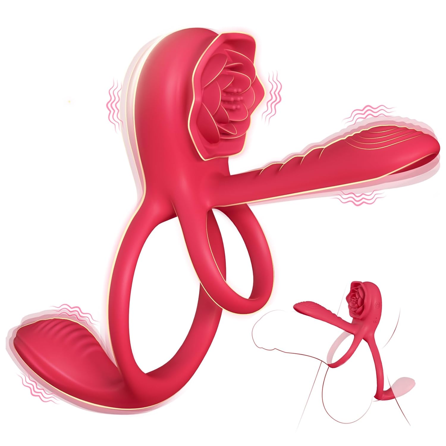 Vibrating Cock Ring Penis Sleeve With Rose Clitoral Stimulator, Penis
