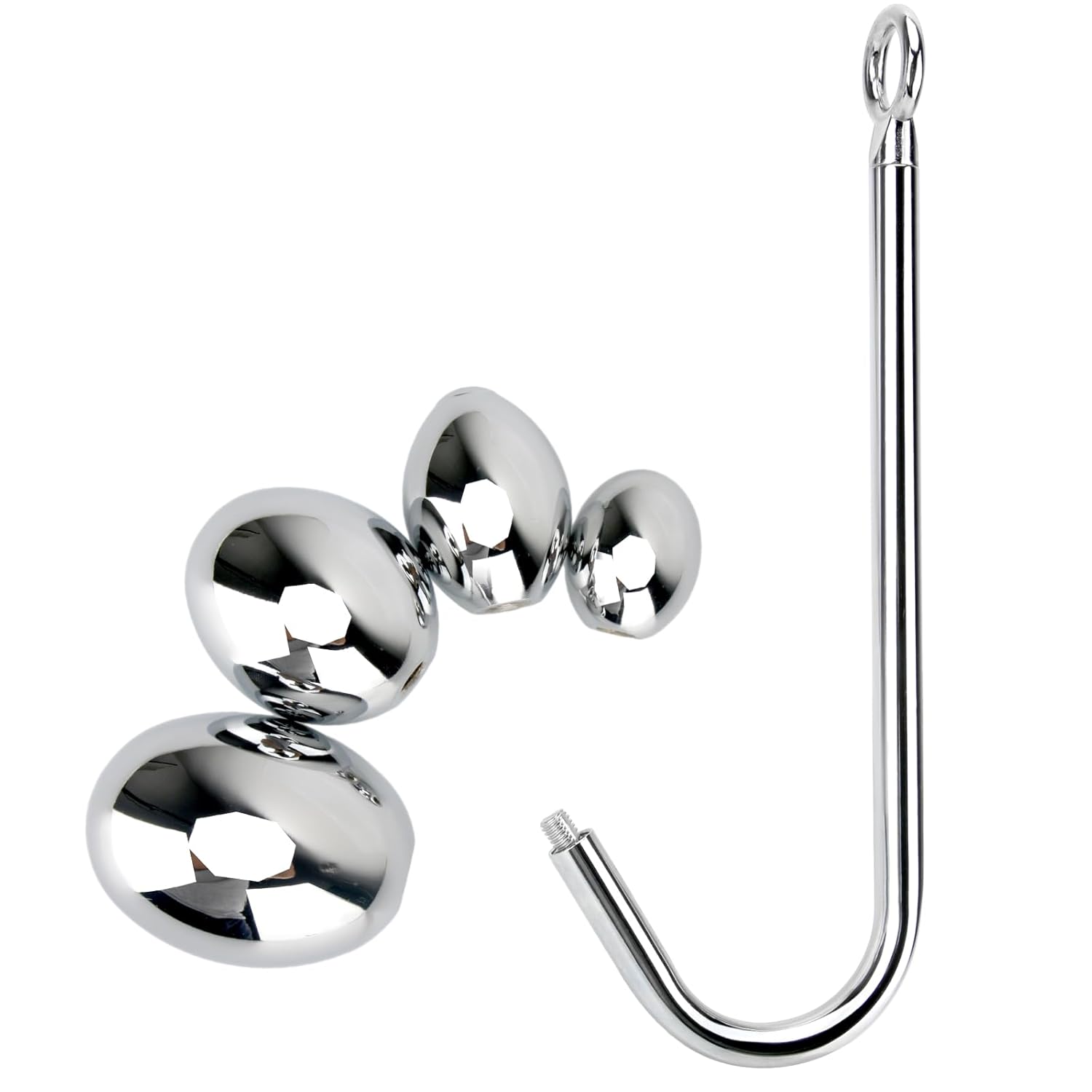 Stainless Steel Anal Hook, Polished Metal Anal Ball Plug