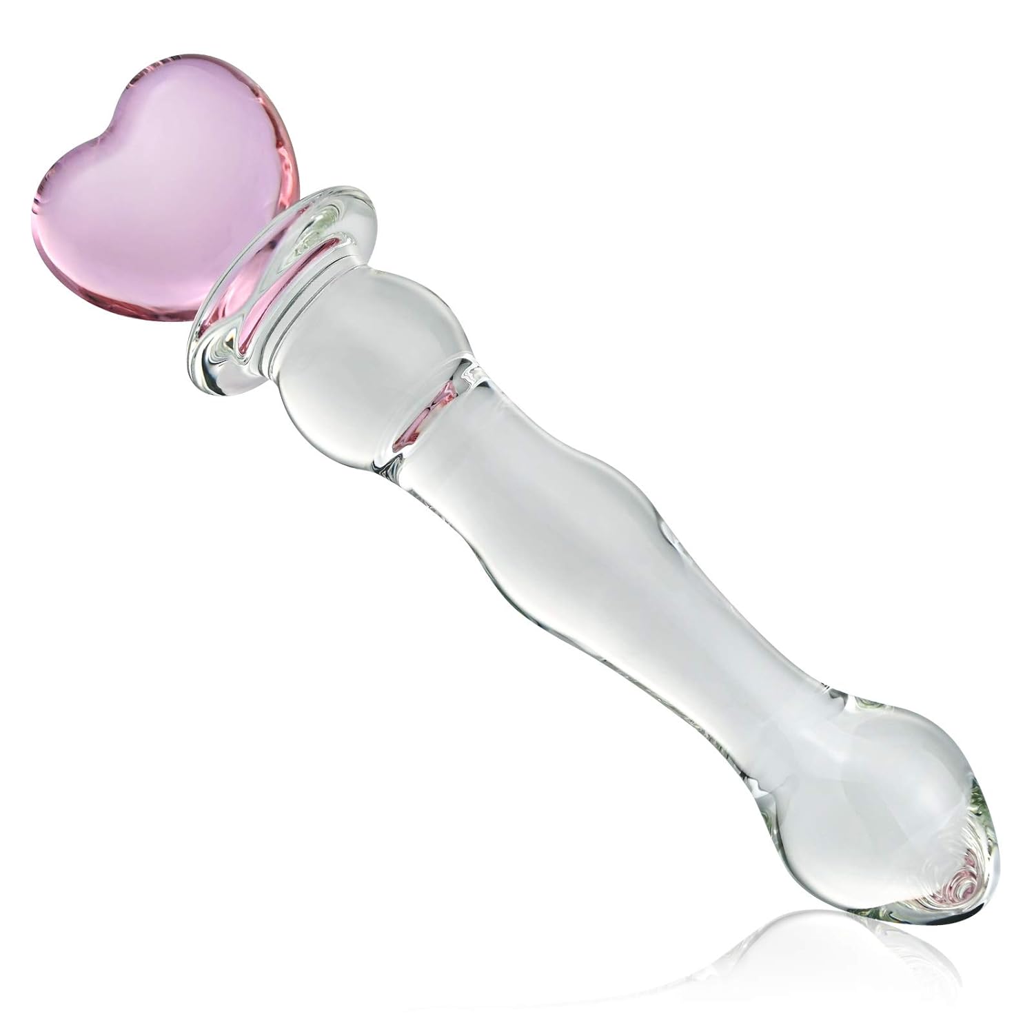 Glass Double-Ended Dildo with Pink Heart, G-Spot Stimulation Butt Plugs and Anal Beads