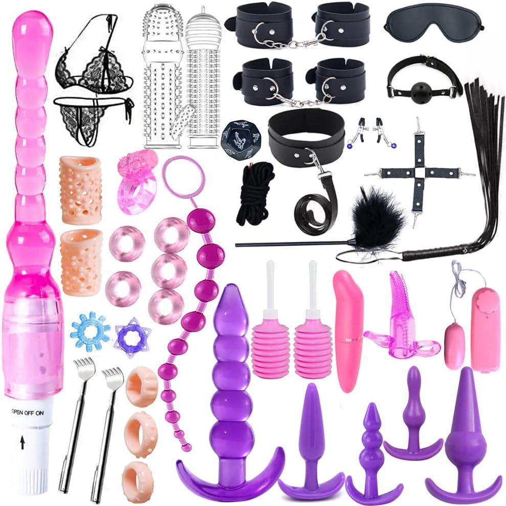 41-Piece SM Bondage Kit: Restraints, Vibrators, Silicone Anal Plugs, and Butt Toys