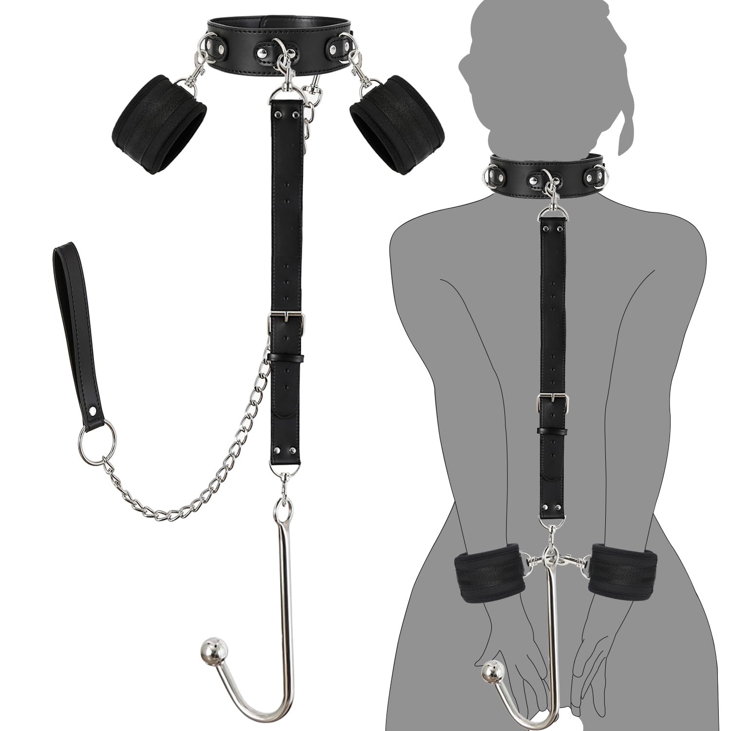 Bondage Collar Anal Hook Sex Leash Bondage Harness Set With Adjustable