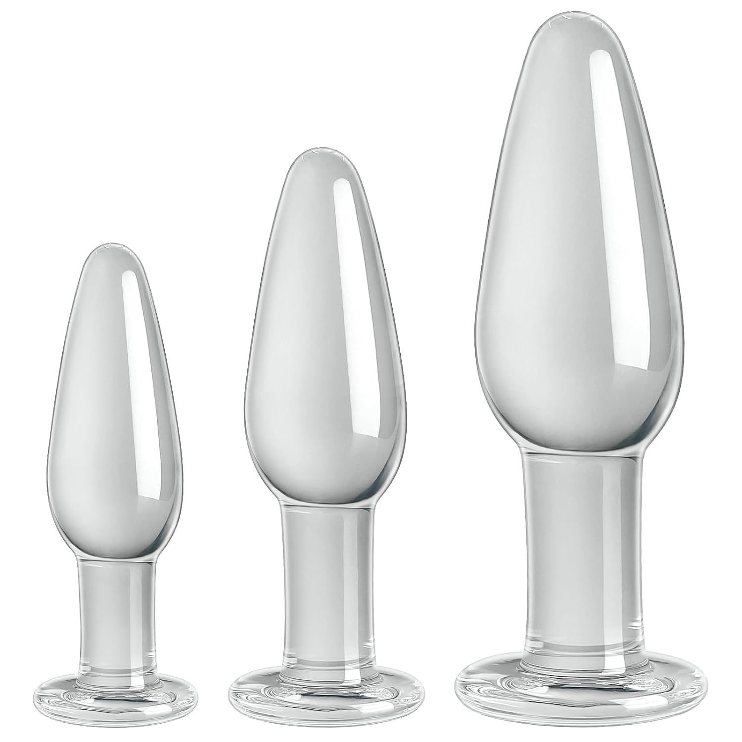 Conical Glass Anal Plug, 3Pc Transparent Butt Plug Glass Plug Butt