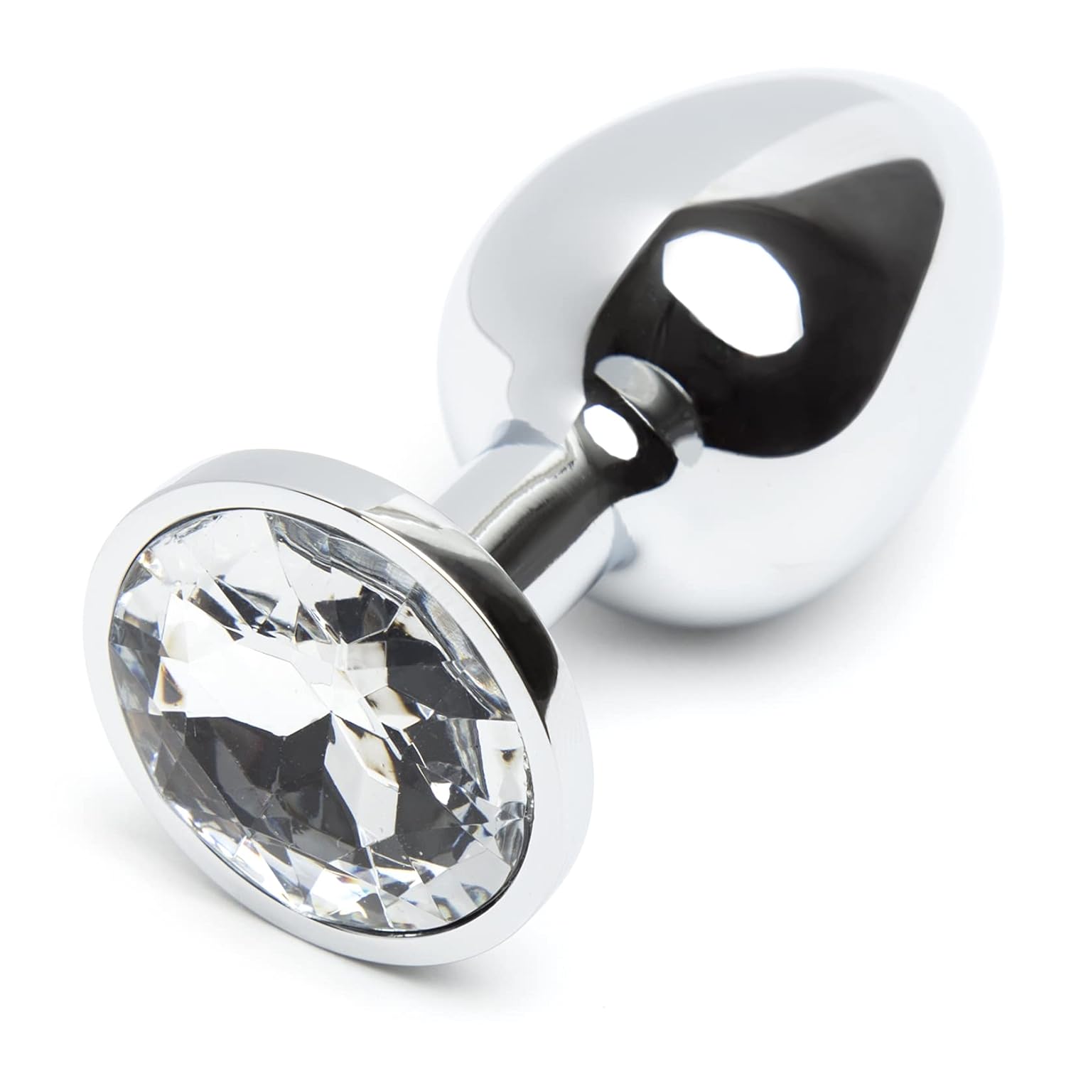 Jewelled Butt Plug - 2.5 Inch Metal Anal Plug with Tapered Tip, Waterproof, Beginner-Friendly, Clear