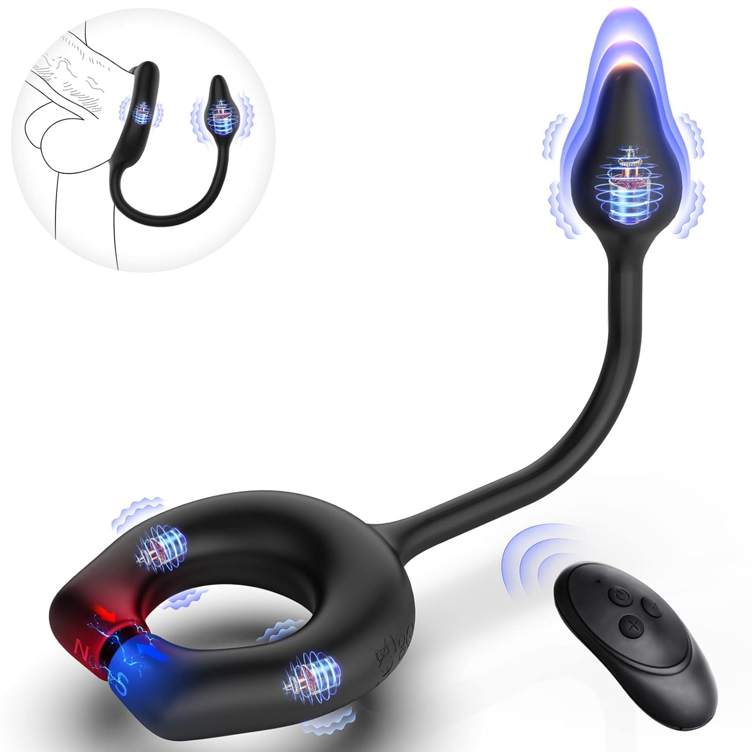 Vibrating Cock Ring With Anal Plug, Penis Ring Vibrator Magnet