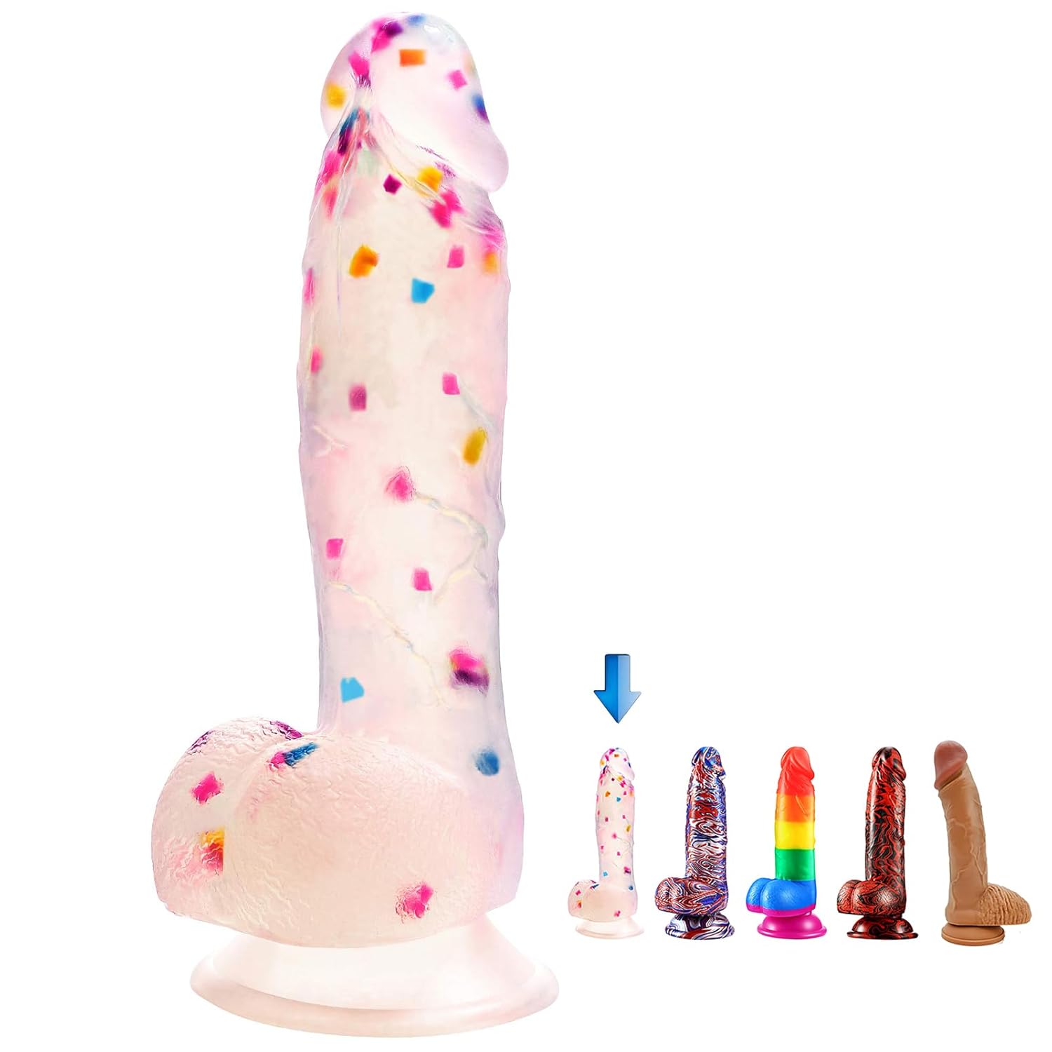 7.6" Colorful Realistic Dildo - Safe Silicone with Strong Suction Cup