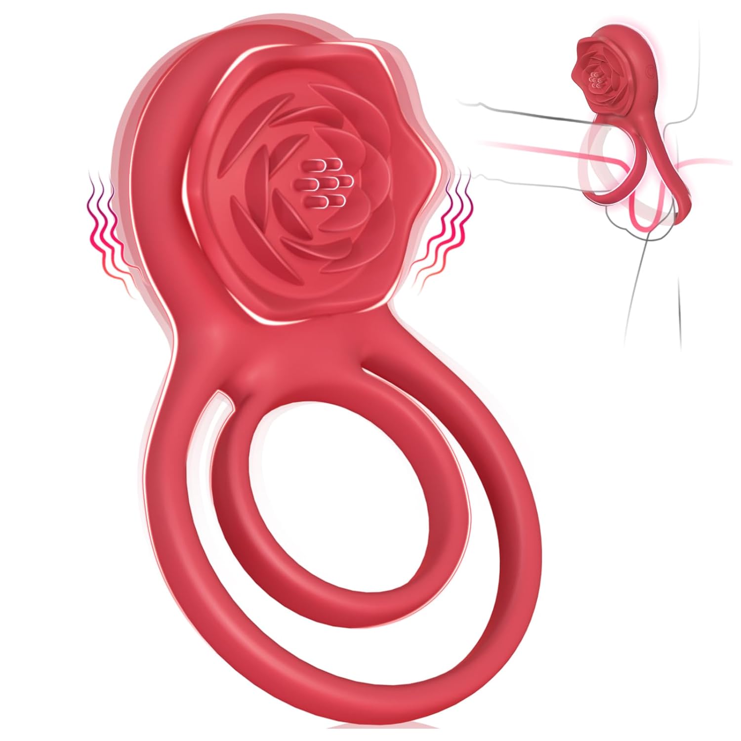 Vibrating Cock Ring Rose Clitoral Stimulator 7 Vibrations for Couples