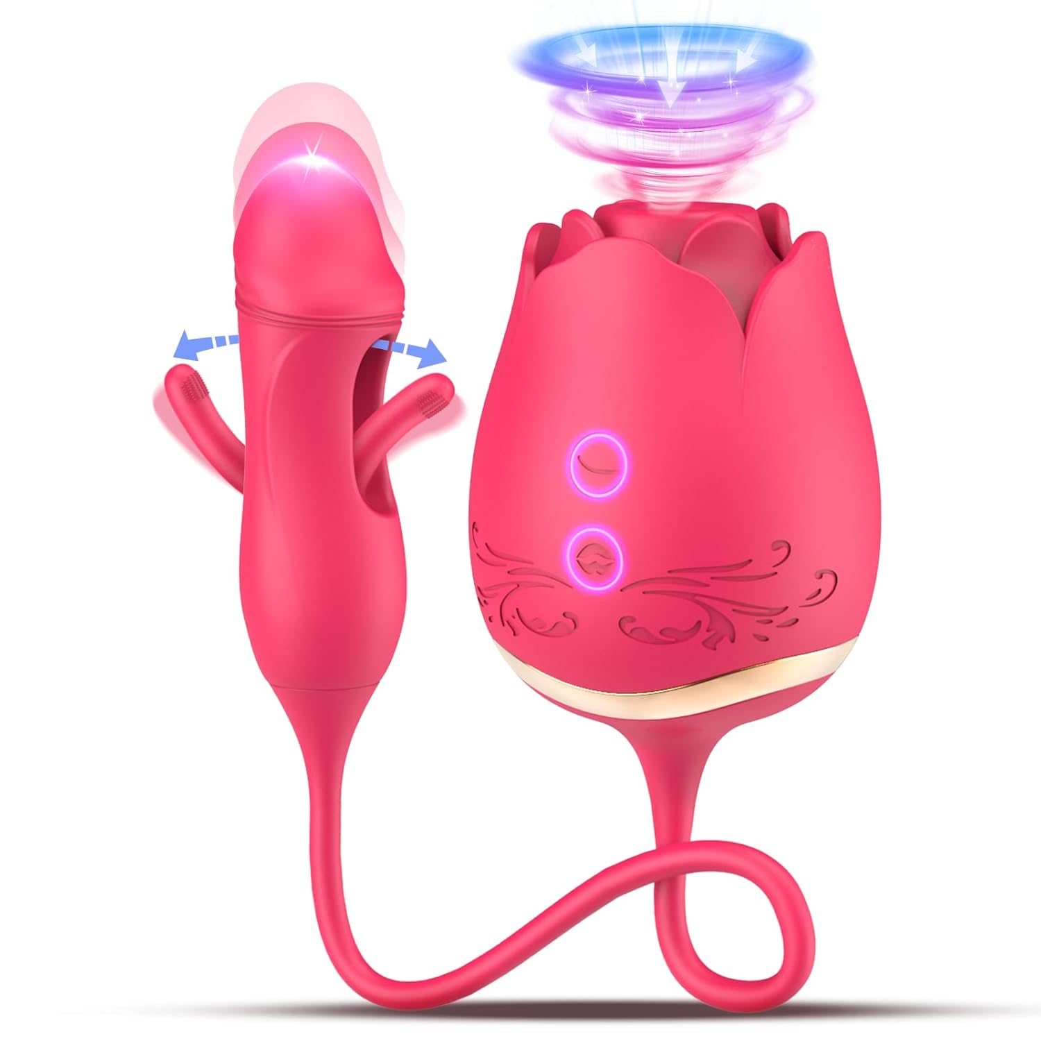 Rose Sucking Vibrator - G-Spot Dildo with 10 Suctions & 10 Flapping Modes, Pink