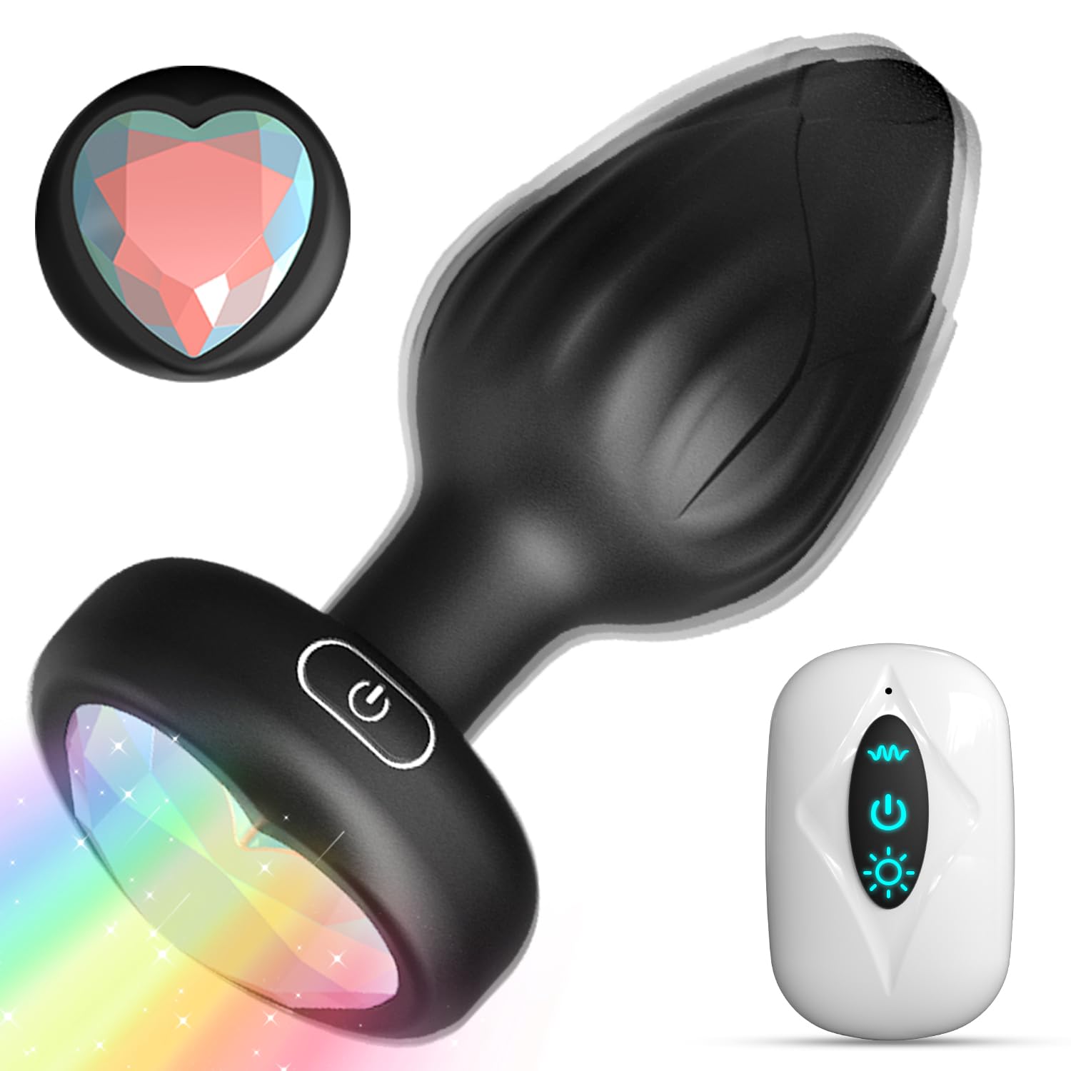 10-Mode Vibrating Butt Plug with Light-Up Crystal Base, Remote Control