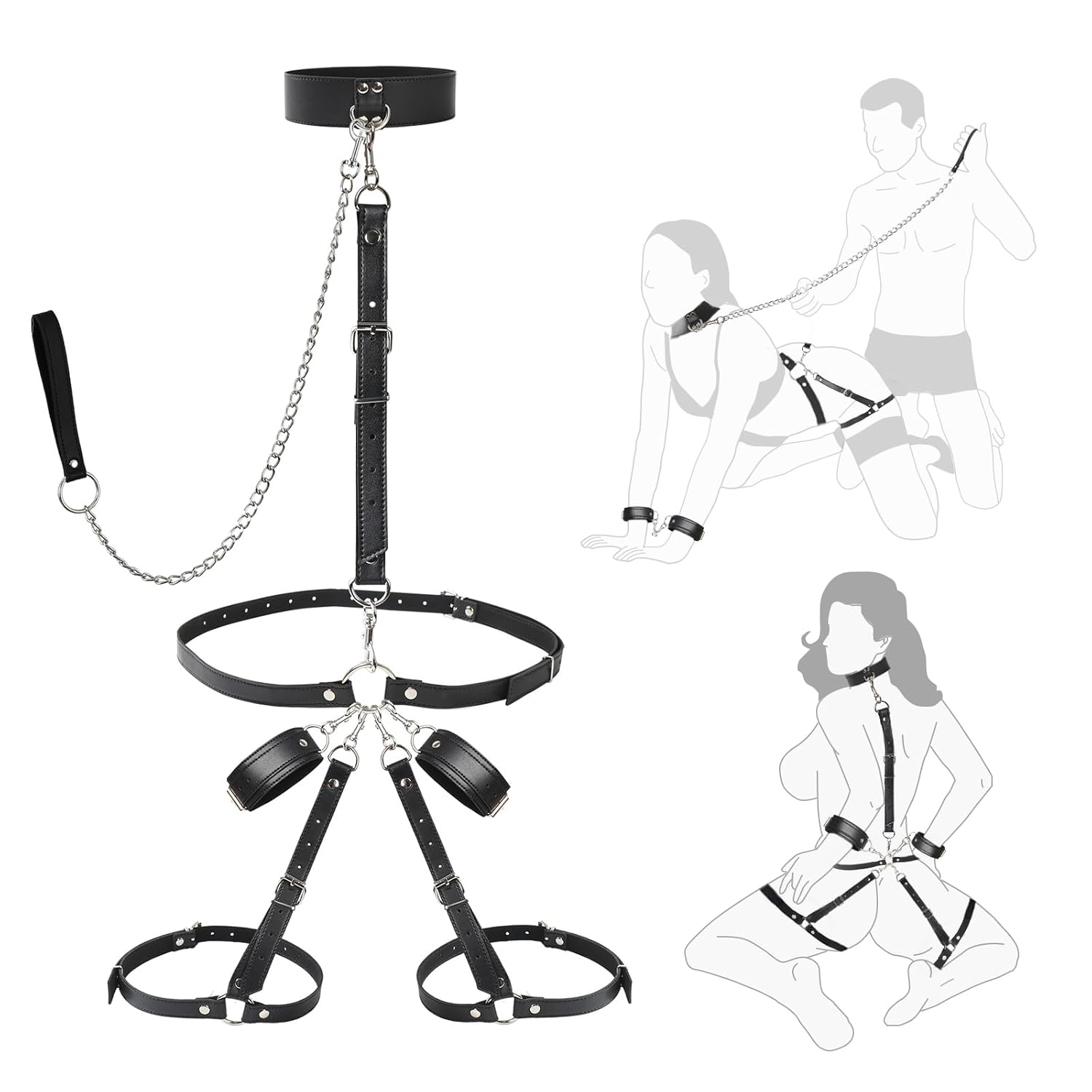 Sex Bondage Wrist & Thigh Cuffs Bdsm Restraints Set Adult Sex Toys