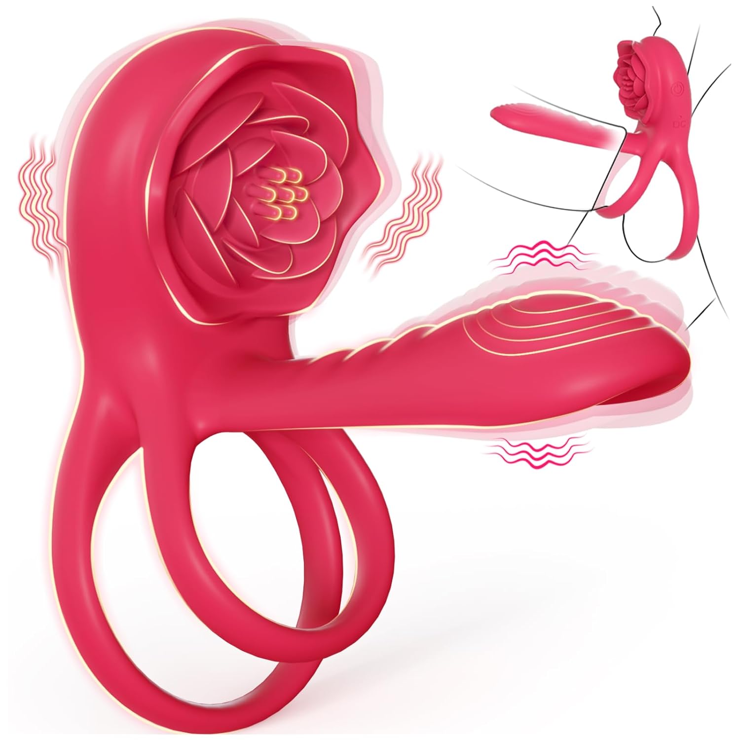 Vibrating Cock Ring Penis Sleeve Rose Clitoral Stimulator for Couples
