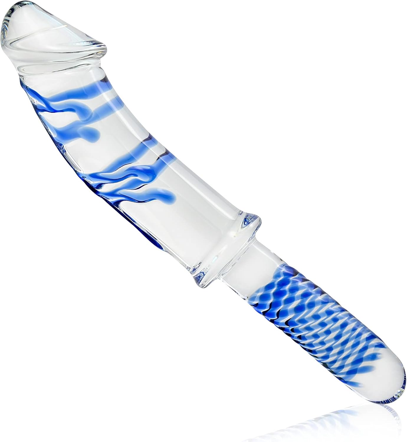 Crystal Glass Anal Plug - Realistic Handheld Dildo with Blue Raised Spiral Texture