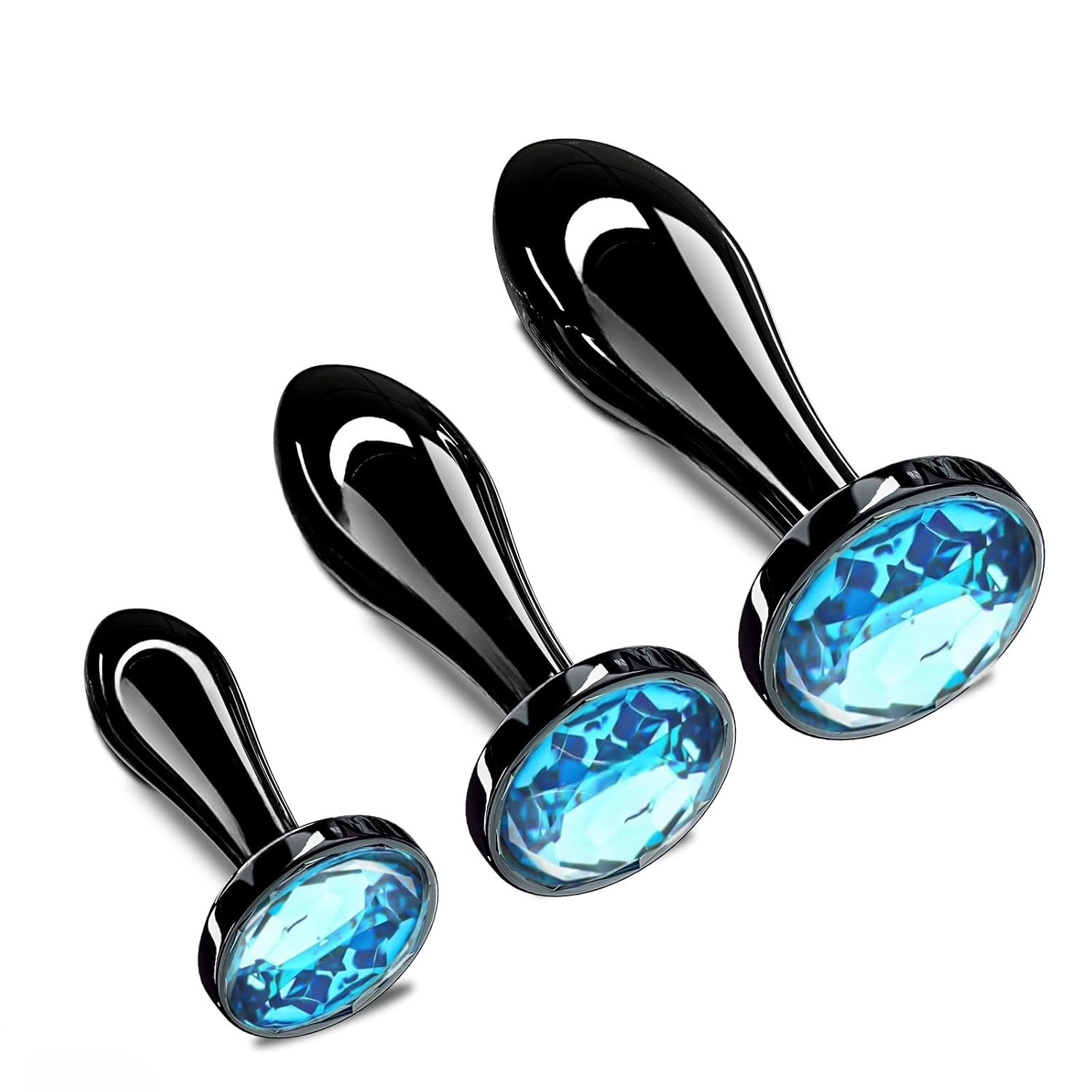 3Pcs Metal Anal Butt Plug Set with Crystal for Men Women Beginner Blue