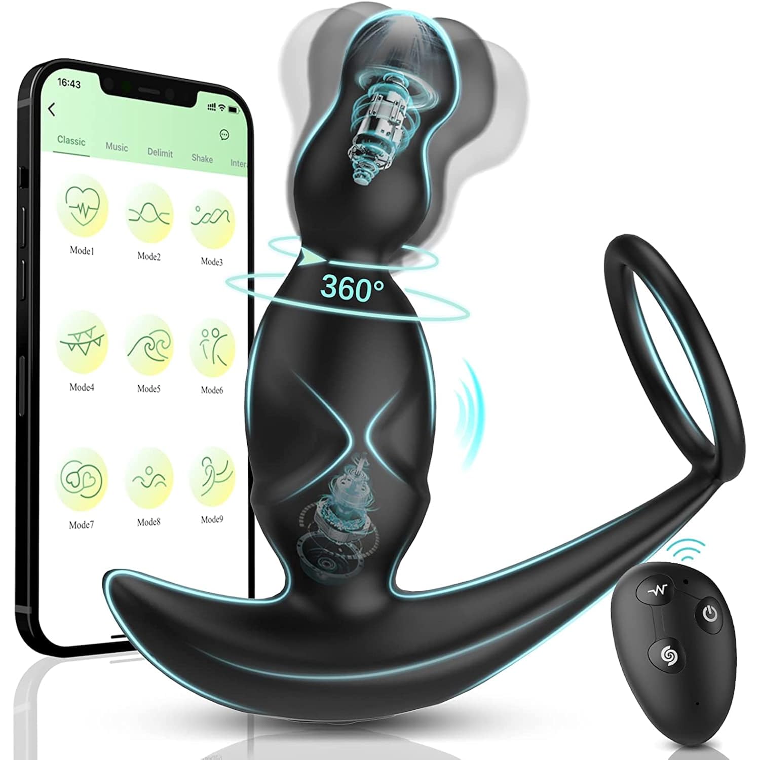 Prostate Massager Sex Toys For Men - 5In1 360 Rotating Anal Adult Toy