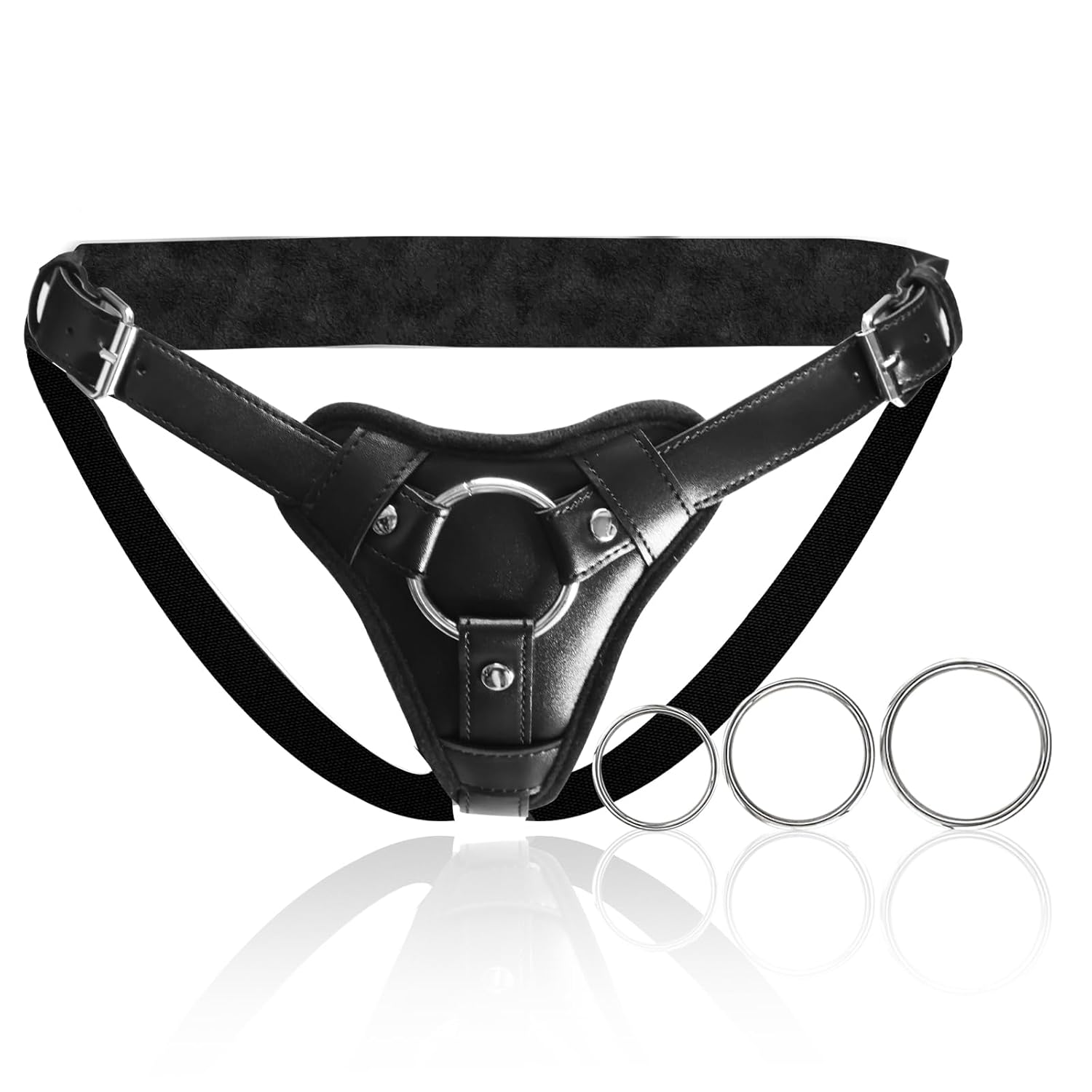 Adjustable Strap-On Harness for Women and Men Plus Size Metal Rings