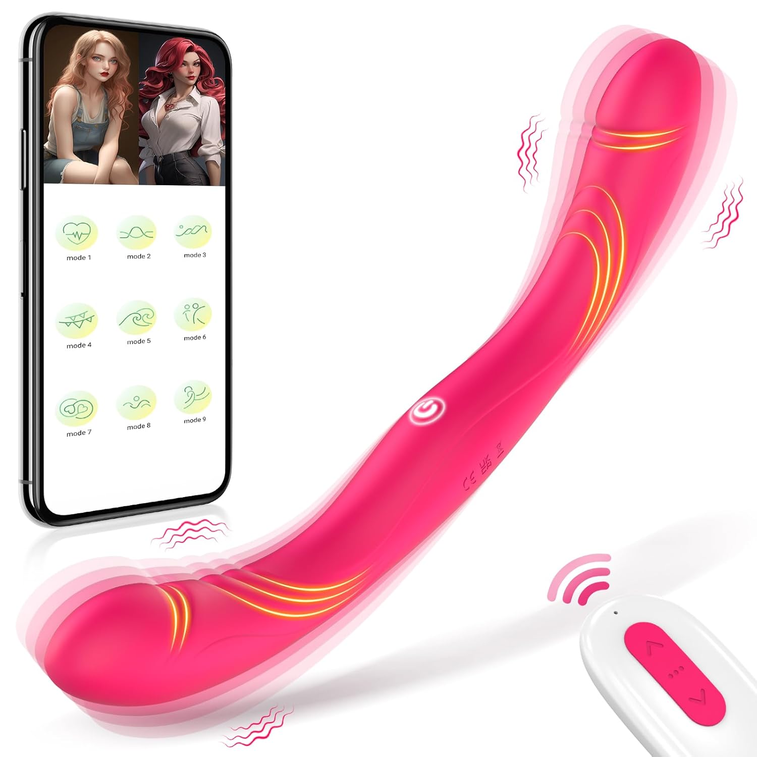 G-Spot Dildo Vibrator Sex Toys - Double-Ended App Remote Control Strap