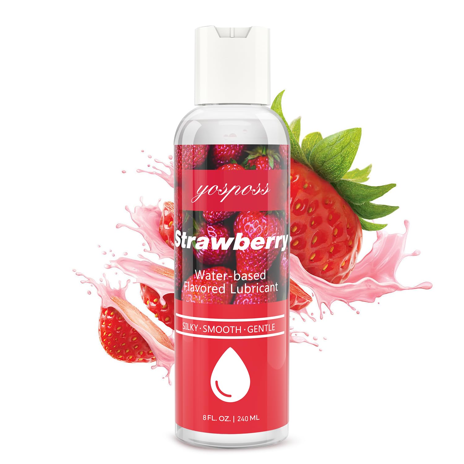 Strawberry Flavored Water-Based Lube, 8 Fl Oz, Sugar-Free, Non-Staining