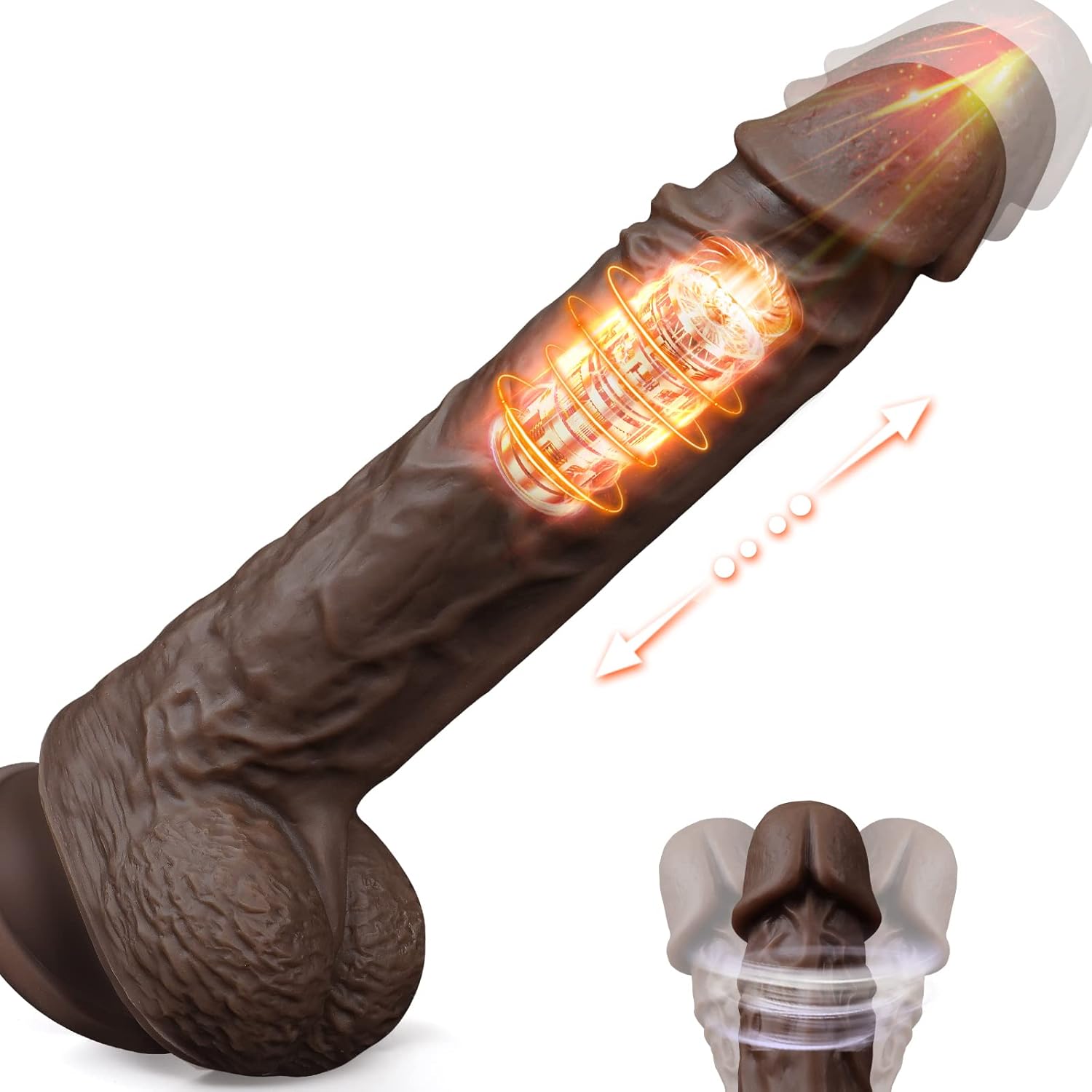 Sex Toys Thrusting Dildo With Heating - 8.7" Black Realistic G Spot