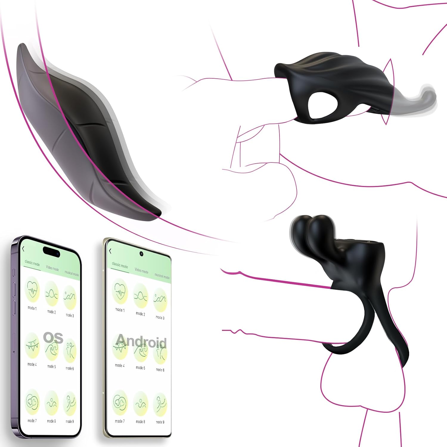 Vibrating Cock Ring 3 Pcs Couples Sex Toys With App Remote Control
