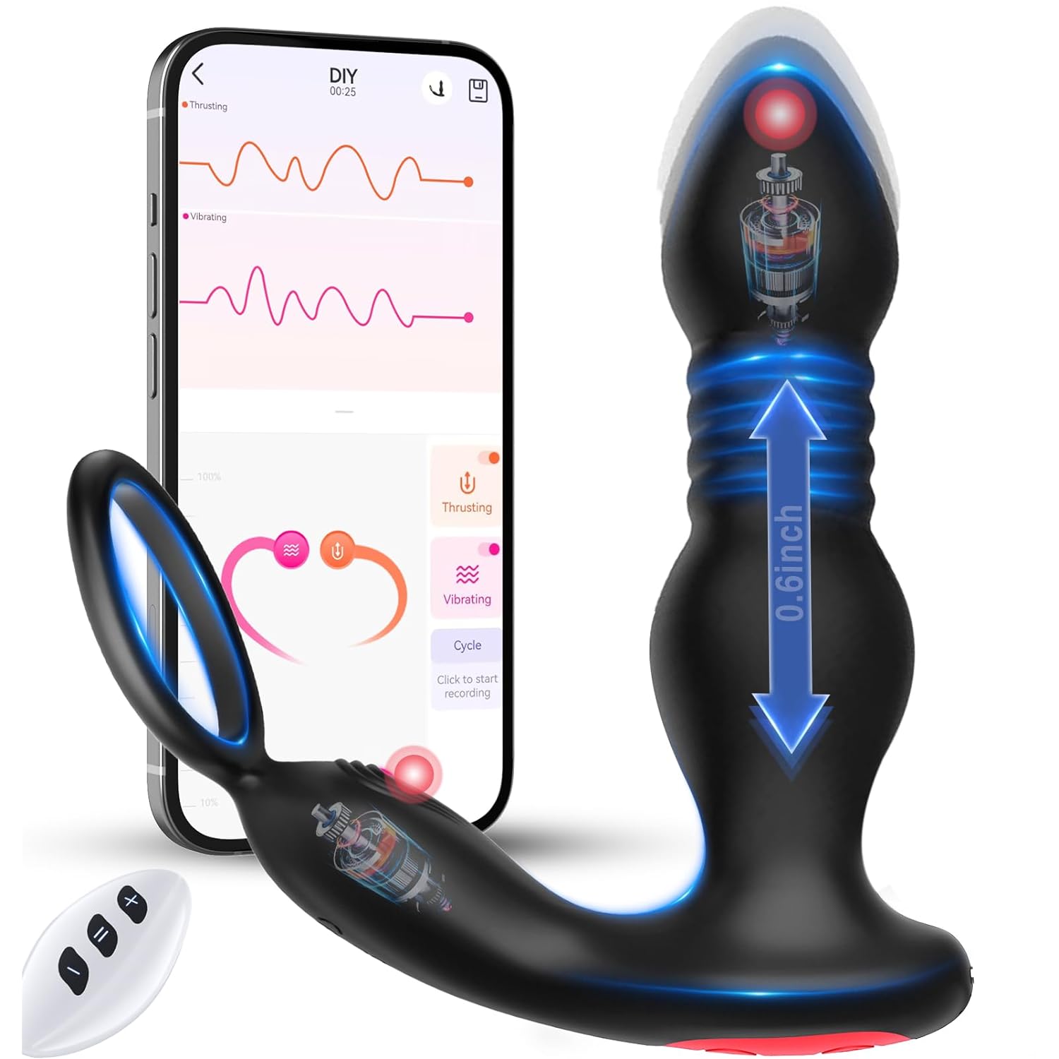 Prostate Massager Anal Vibrator - 7 Modes, Remote Control, Black