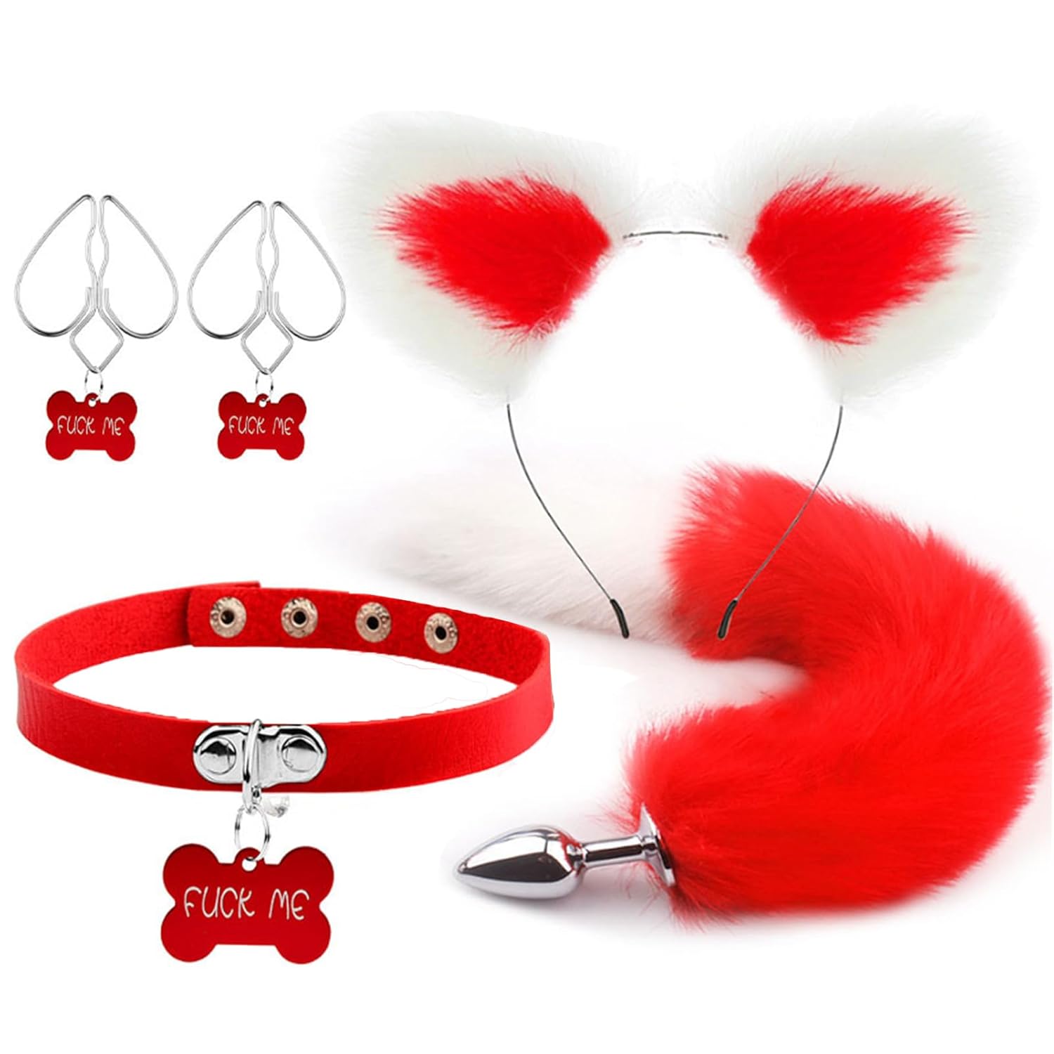 Red Anal Plug Butt Plug, 5Pcs/Set Sex Fox Tail Anales Plug Toys