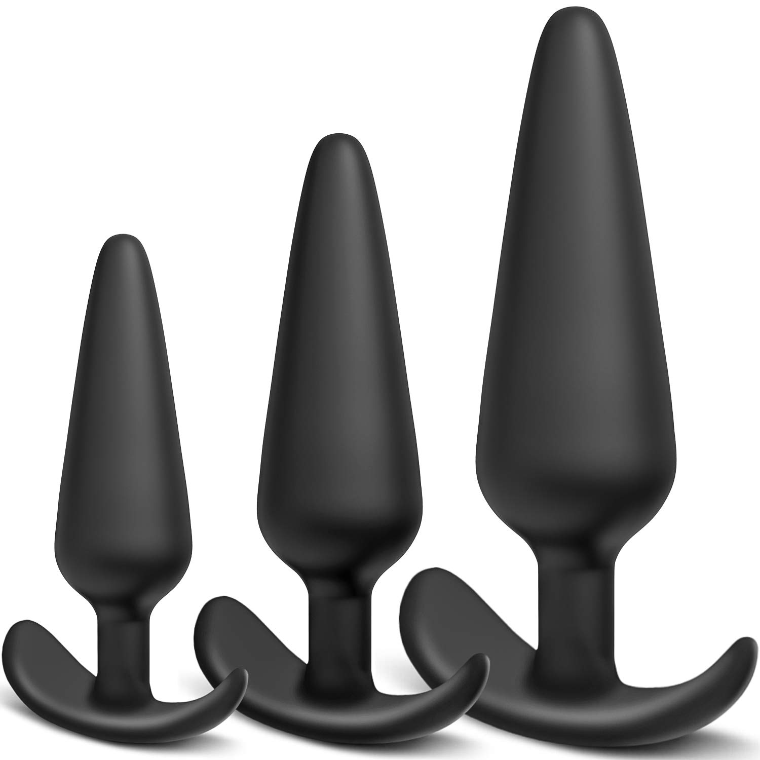 Silicone Anal Plug Training Set, Pack of 3, Flared Base, Prostate Toys