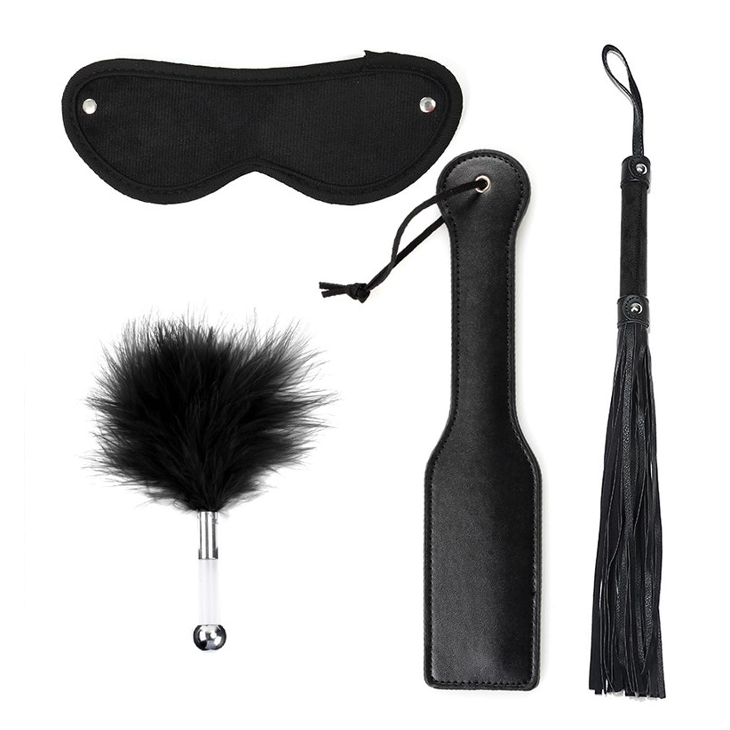 4Pcs Sex Feather Bondage Paddle Set.Leather Whip Spanking Whip