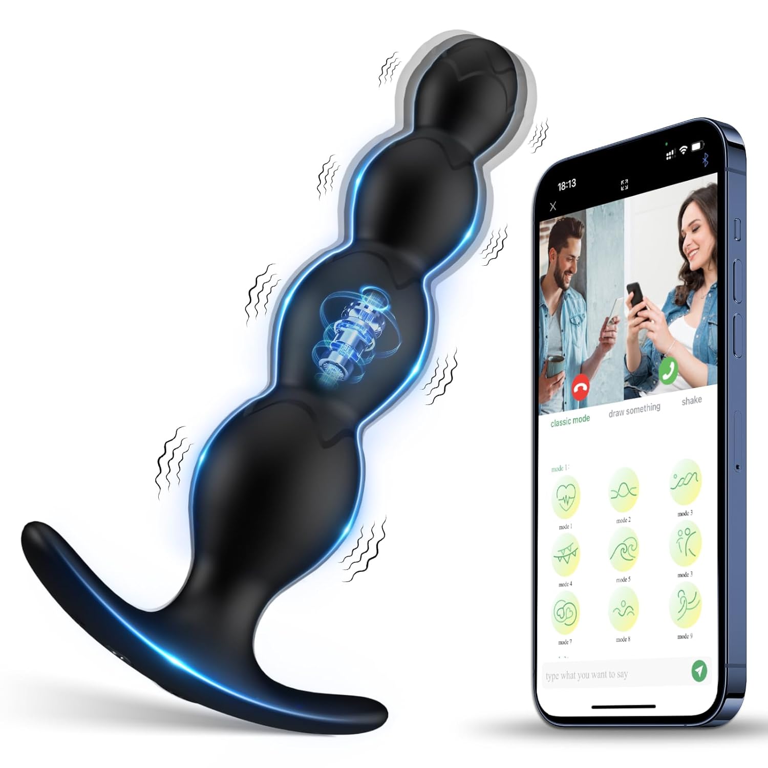 Vibrating Anal Beads Butt Plug - App Control & 9 Vibration Modes
