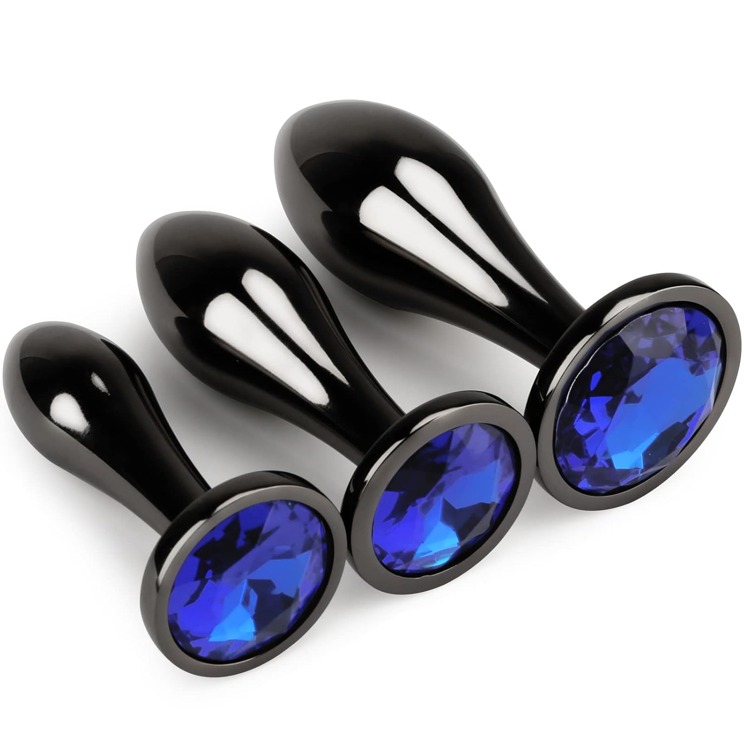 Anal Plugs 3Pcs Metal Butt Plug Trainer Set Water Drop Shape Blue